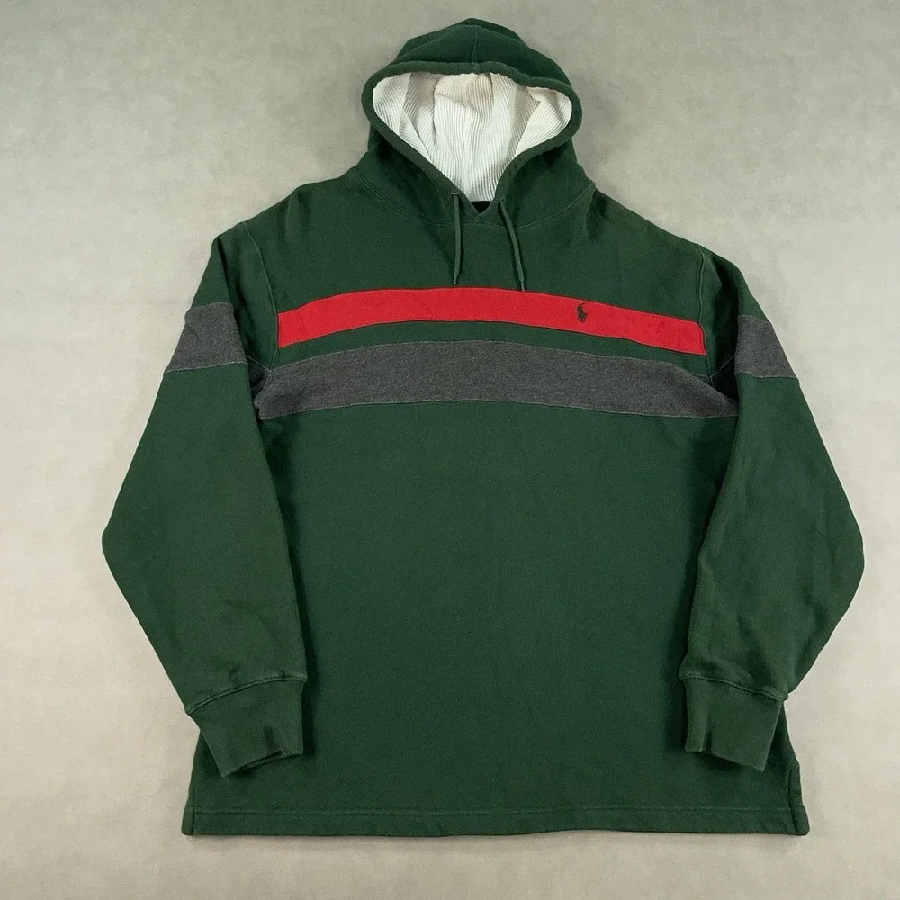 Vintage 90s Polo‎ Ralph Lauren Striped Hoodie Sweatshirt Green Red Mens Size XL